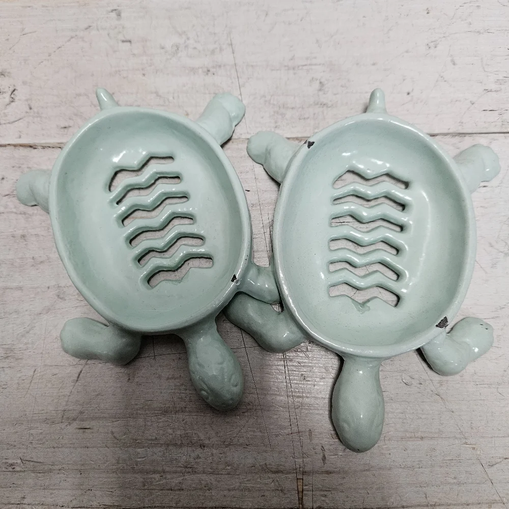 Cast Iron Turtle Soap Dish Set of 2 Bathroom Kitchen Accessory